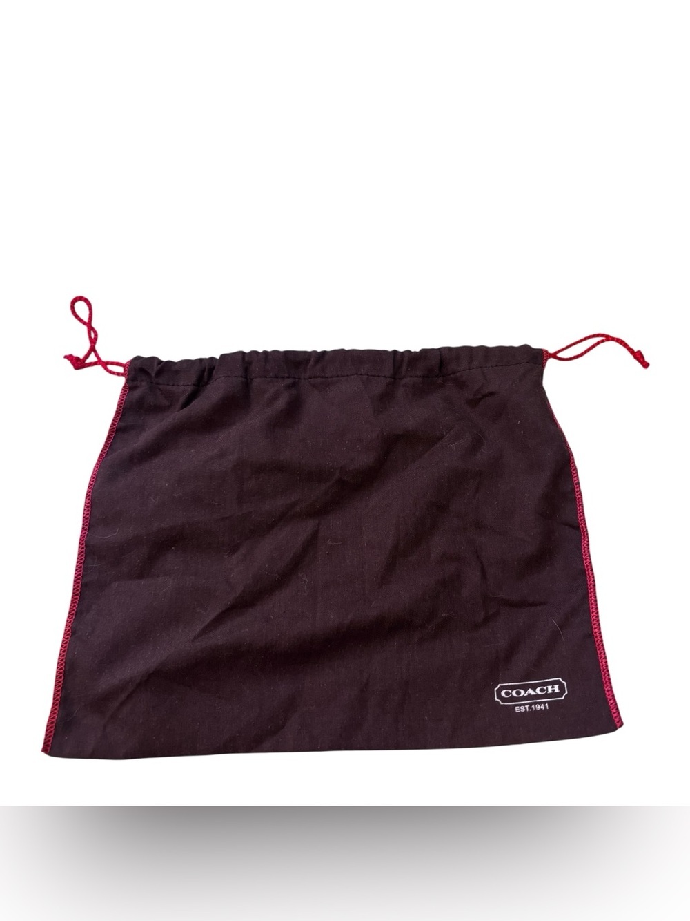 Coach brown small dust bag with red drawstring 13” x 10.5”